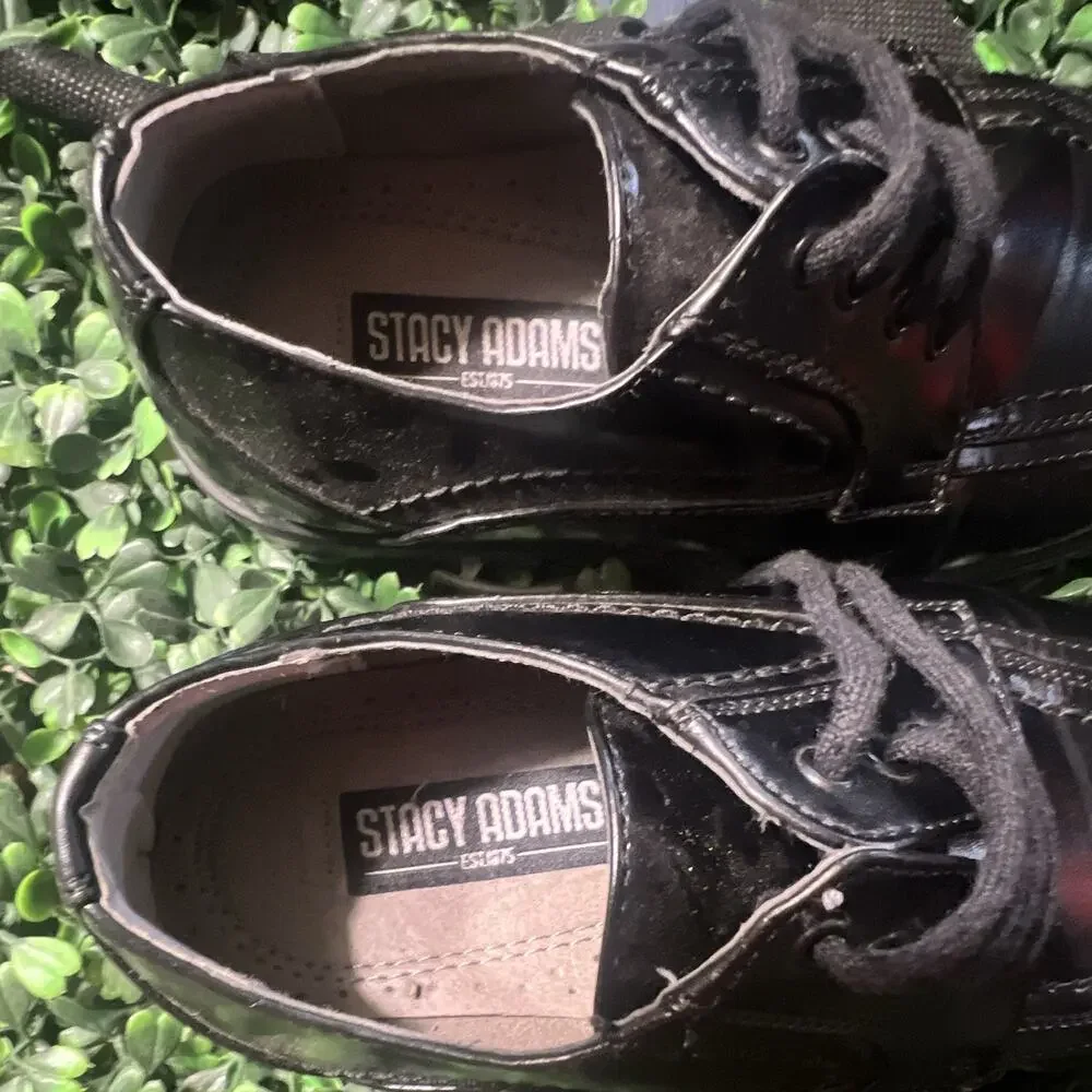 Stacy Adams Boys Black Leather Lace-Up Oxford Dress Shoes Square Toe US 12.5